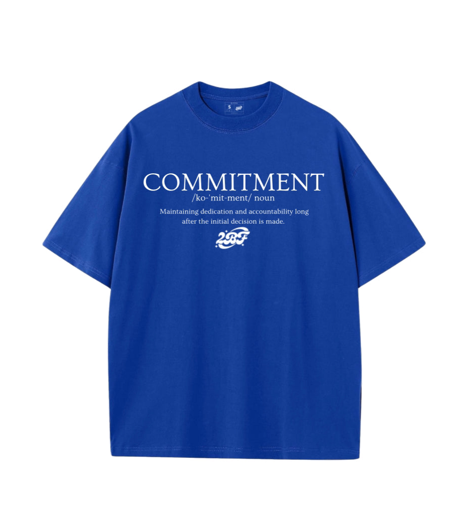 “COMMITMENT”-OVERSIZED BLUE TEE